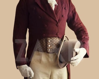 Custom Made Regency Tailcoat for Men | Tailored Historical Costume | Elegant Formal Wear | Maroon Vintage