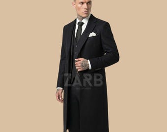 Black Wool Peaky Blinders Suit with Long Coat – Thomas Shelby 3 Piece Formal Outfit