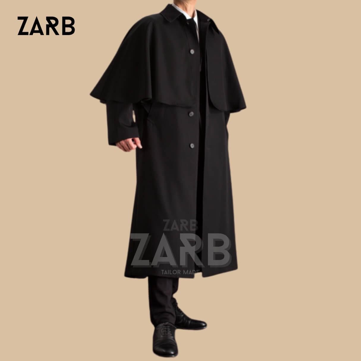 メンズ ブラックウール インバネス ケープコート：ビクトリア朝時代の