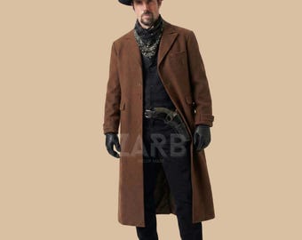 Brown Wool Rifle Coat for Men | Tombstone Style, Old West Duster Coat