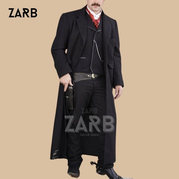 Men's Black Tombstone Frock Coat, Victorian Western Rifle Coat