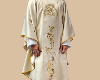 Elegant Catholic Priest Chasuble | Gothic Liturgical Vestment for Mass | Embroidered Clergy Robe | Church Worship Garment