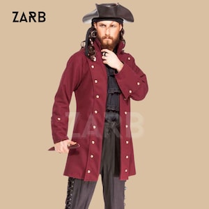 Men&#39;s Wool Pirate Captain Coat: Blackbeard Cosplay, Renaissance Fair