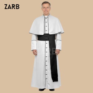 White Roman Cassock with Black Trim | Catholic Clergy Priest Soutane with Mozzetta