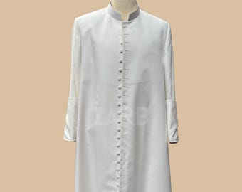White Roman Cassock Priest Clergy Robe Traditional 33 Button Church Vestment