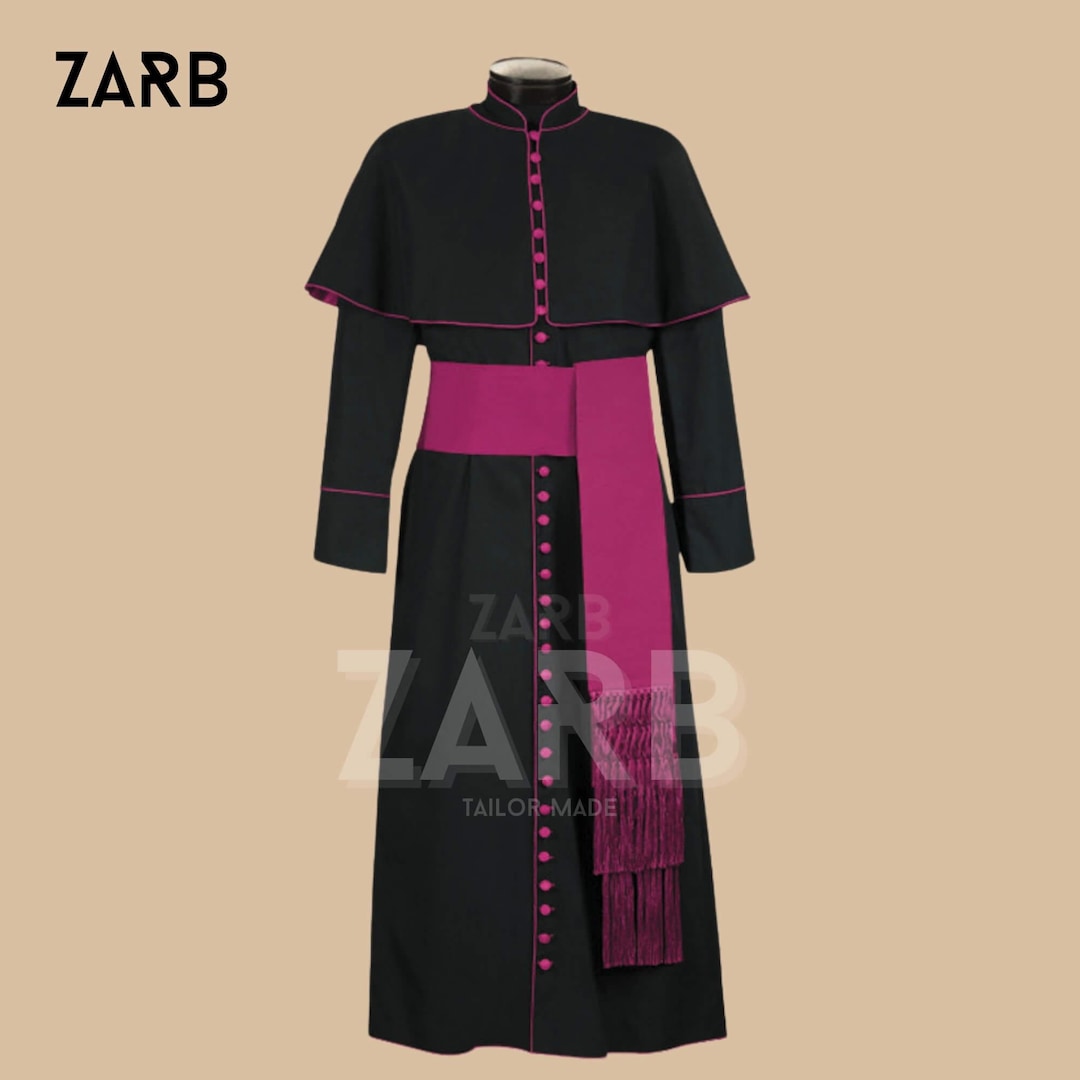 Custom Black Monsignor Cassock: Purple Trim Clergy Robe With Cape - Etsy