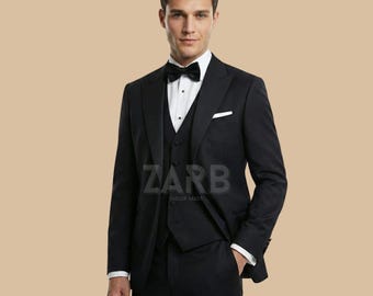 Black Tuxedo 3 Piece Suit Men Bespoke Slim Fit Wedding Prom Formal Wear