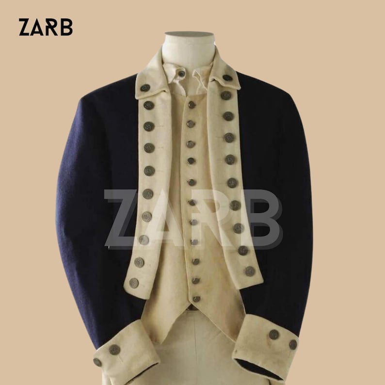 George Washington Uniform - Navy Blue Lapel Wool, Continental Army Coat - Custom Size, Complete Set| Blue Rolls Bespoke