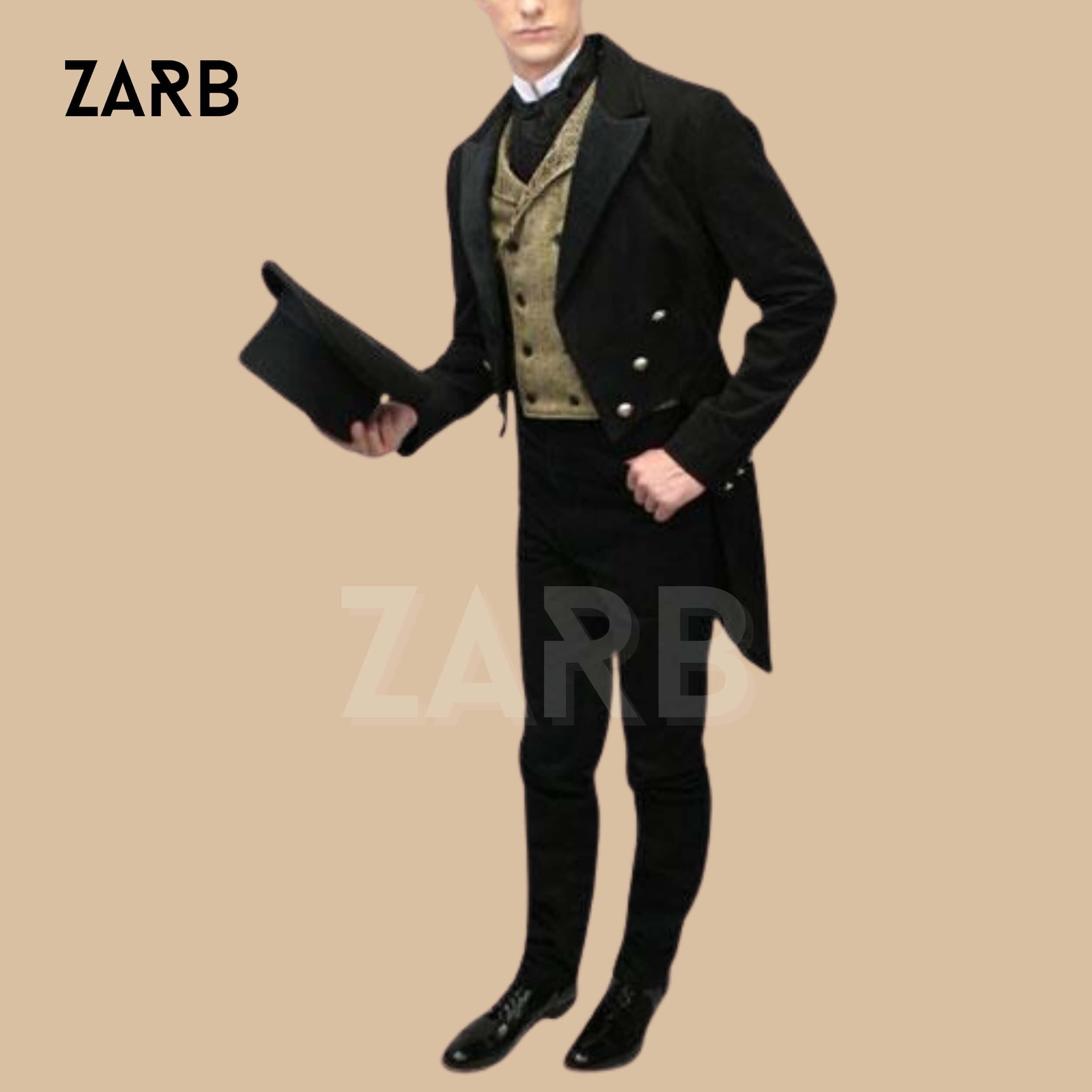 Black Wool Regency Tailcoat for Men – 18th Century Victorian