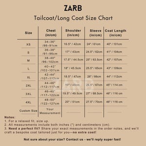 Tailcoat Size chart