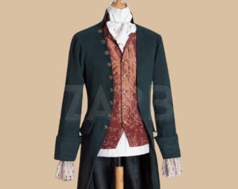 Men's Green Wool Tailcoat: 18th Century Regency Steampunk Costume