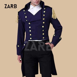 Navy Blue British Navy Army Coat - Navy Blue Double Breasted Wool Men Jacket, Colonial Jacket, Historical Reenactment - ZARB
