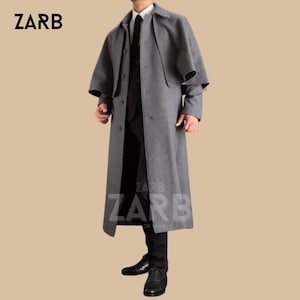 Men&#39;s Grey Wool Inverness Cape Coat: Victorian Steampunk Cloak