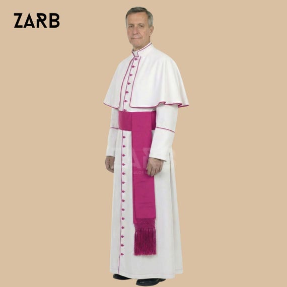 紫の縁取りが施された白いローマのカソック | カトリック聖職者用