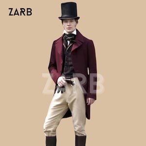 Burgundy Wool Regency Tailcoat: Victorian Edwardian Cosplay Costume
