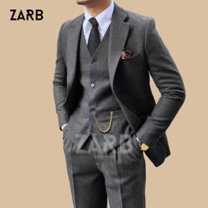 Grey Tweed Peaky Blinders Suit – 3 Piece Vintage Thomas Shelby Style Wedding Suit, Custom Tailored Men&#39;s Formal Tweed Outfit - Slim Fit