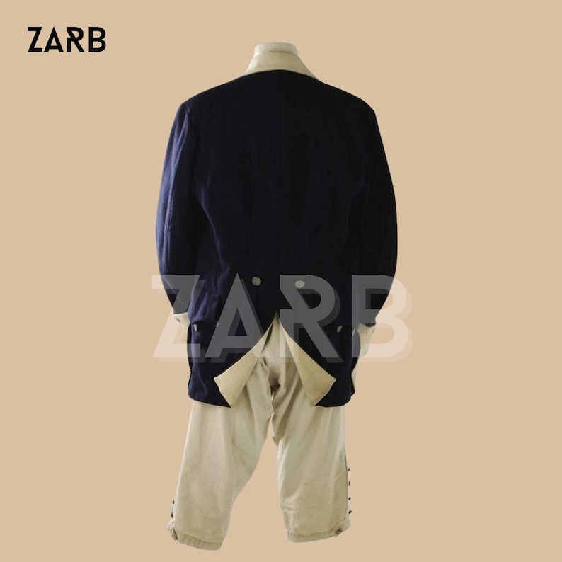 George Washington Uniform - Navy Blue Lapel Wool, Continental Army Coat, Revolution War Jacket, Custom Size, Complete Set