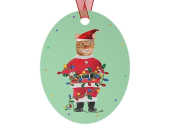 Oranje gestreepte metalen ornamenten, kerstboomdecor, kerstversieringen, kattenontwerp, cadeau voor kattenliefhebbers, krasbestendige ornamenten