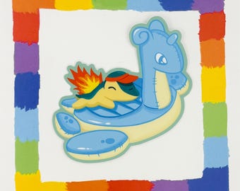 Pegatina de Cyndaquil junto a la piscina