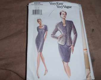 Vogue 9244 Very Easy Semi-Fitted Lined Jacket & Dress Size -8-10   New  Uncut