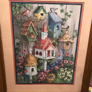 Barbara Mock Birdhouse Cottage Clear Glass and Frame Vintage 1999