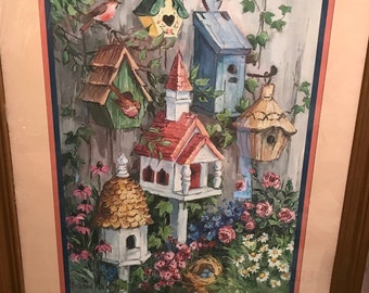 Barbara Mock Birdhouse Cottage Clear Glass and Frame Vintage 1999