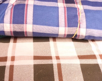 Plaid Flannel 100% Cotton 44" Wide Blue or Brown Sold By the Yard   Fabric for Personal Use Face Mask