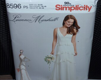 Simplicity 8596 Leanne Marshall Gown with or without Train   Size 4-12 or 12-20 New-Uncut