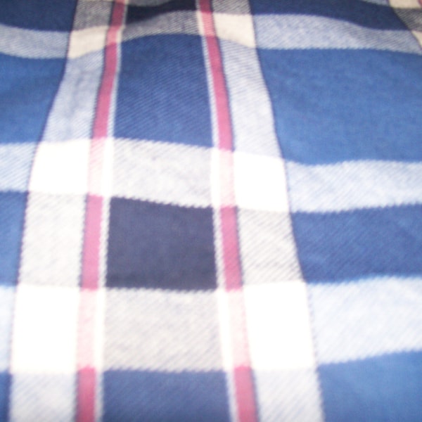 Blue, Red & White Plaid Cotton Flannel Fabric BTY
