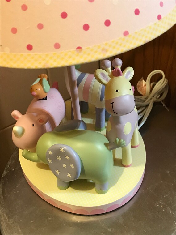Zoo Animals Nursery Lamp With Shade Elephant Giraffe Rhino Etsy