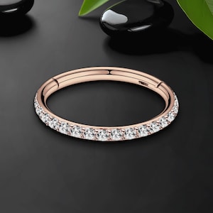 Titan Clicker Ring im klassischen Stil mit klaren Zirkonia, Helix Ring, Ohrschmuck, Nostril Huggie, Ohrläppchen Piercing, Conch Hoop