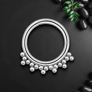 Titanium Clicker Ring with Small Beads, Septum Clicker, Piercing Jewelry, Daith Hoop, Daith Piercing, Nose Ring