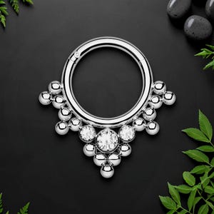 Titanium Clicker Ring with Bezel Set and Clear CZ, Daith Earring, Nose Hoop, Septum Piercing, Nose Ring, Piercing Clicker