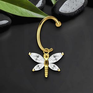 Surgical Steel Lip Ring with Crystal Butterfly Dangle, Temporary Lip Ring, Lip Ornament, Fashion Lip Ring, Faux Lip Piercing, Lip Fashion