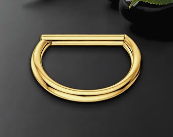 Titanium Clicker Ring in Classic D Shape Style, Piercing Jewelry, Cartilage Ring, Earlobe Huggie, Ear Clicker, Rook Hoop, Gold