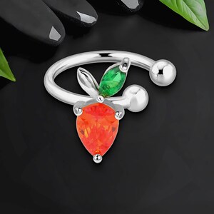 Platinum Plated Ear Cuff with Crystal Strawberry, Ear Hoop, Conch Wrap, Clip-On Cuff, Non Pierced Clip, Minimalist Jewelry