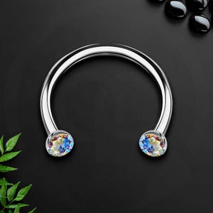 Titanium Horseshoe Ring with AB Crystals, Circular Barbell Piercing, Horseshoe Jewelry, Ear Piercing, Horseshoe Earring, Helix Hoop