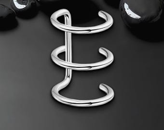 Surgical Steel Ear Cuff with Triple Hoops, Ear Hoop, Minimalist Wrap, Cartilage Jacket, Faux Piercing Clip, Conch Jewelry, Silver
