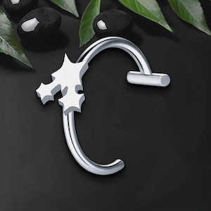Surgical Steel Lip Ring with Triple Stars, Minimalist Lip Ring, Clip-On Lip Ring, Lip Decoration, Simple Lip Ring, Fake Piercing Labret
