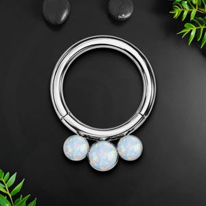 Titan Clicker Ring mit weißem Opal Bezel Set, Daith Ohrring, Piercing Clicker, Septum Hoop, Daith Schmuck, Nasenring