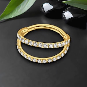Titan Clicker Ring im Double Creolen Stil und Zirkonia, Knorpel Hoop, Ohrring, Piercing Schmuck, Helix Piercing, Piercing Huggie