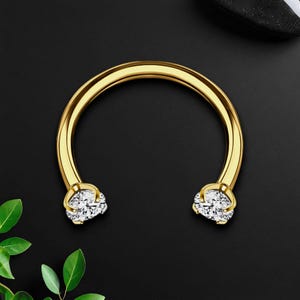Bague fer à cheval en titane avec zircone transparente, bague conque, cerceau Daith, piercing fer à cheval, boucle d'oreille circulaire avec haltères, bijoux de septum, or