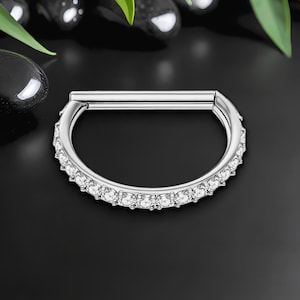 Anello a click in titanio a forma di D e zirconia, cerchio per cartilagine, piercing al naso, anello piercing, clicker per narice, gioiello a conchiglia, argento