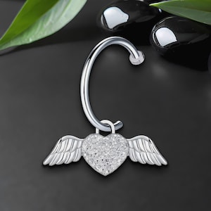 Surgical Steel Lip Ring with Flying Heart and CZ, Labret Body Jewelry, Lip Ornament, Lip Accessory, Faux Labret Piercing, Silver