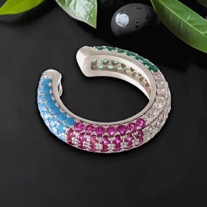Platinum Plated Ear Cuff in Thick Style with Various CZ, No Piercing Clip, Dainty Jewelry, Cartilage Wrap, Faux Piercing Jacket, Conch Hoop