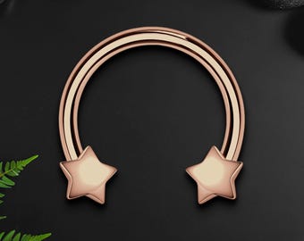 Surgical Steel Horseshoe Ring with Rose Gold Stars, Daith Hoop, Tragus Piercing, Horseshoe Ring, Circular Barbell Piercing, Ear Piercing