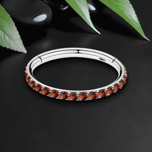 Titanium Clicker Ring in Classic Style with Red Zirconia, Rook Earring, Helix Huggie, Cartilage Piercing, Conch Ring, Nostril Hoop