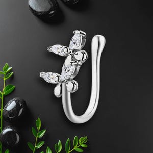 Silver Plated Nose Cuff with Butterflies, Fake Nose Jewelry, Clip-On Nose Ring, Fake Nose Piercing, No Piercing Jewelry, Nose Fashion