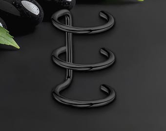 Surgical Steel Ear Cuff with Triple Hoops, Fake Piercing Cuff, Dainty Jewelry, Minimalist Clip, Conch Hoop, Helix Wrap, Black