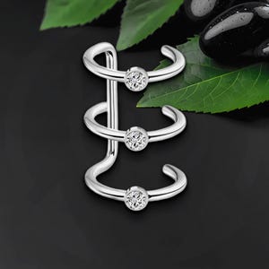 Surgical Steel Ear Cuff with Triple Hoops and Zirconia, Cartilage Hoop, Clip-On Cuff, Minimalist Wrap, Fake Piercing Clip, Ear Jewelry